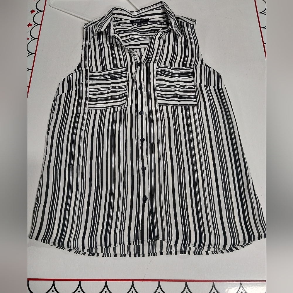 Relativity Striped Sleeveless Collar Top